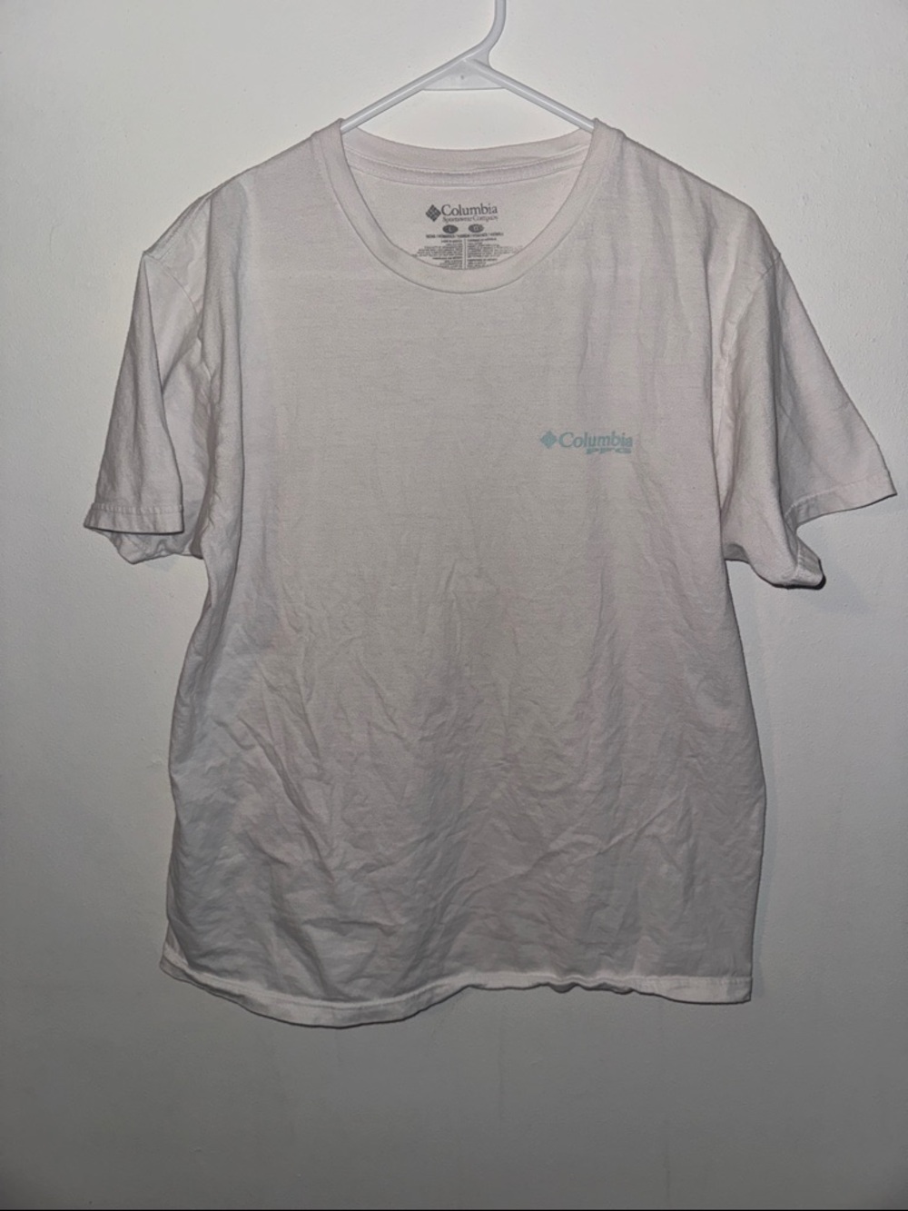 Columbia White Short-Sleeve Logo Tee with Light Blue Accent